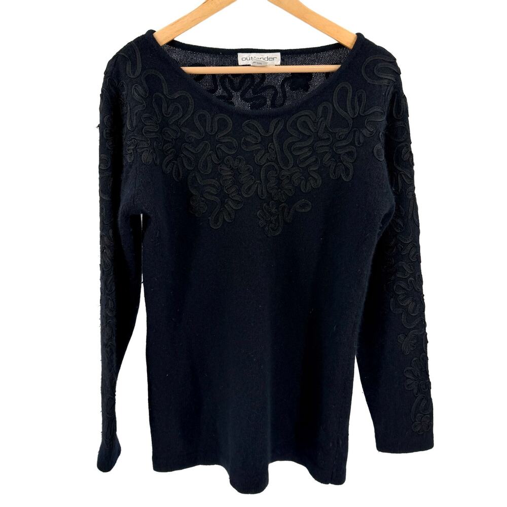 Vintage 80s Outlander Black Tonal Soutache Embroidered Sweater